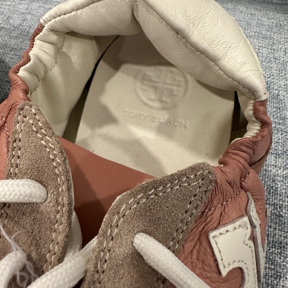 Tory Burch Pink Tan Leather & Suede Sneakers - Picture 2 of 5